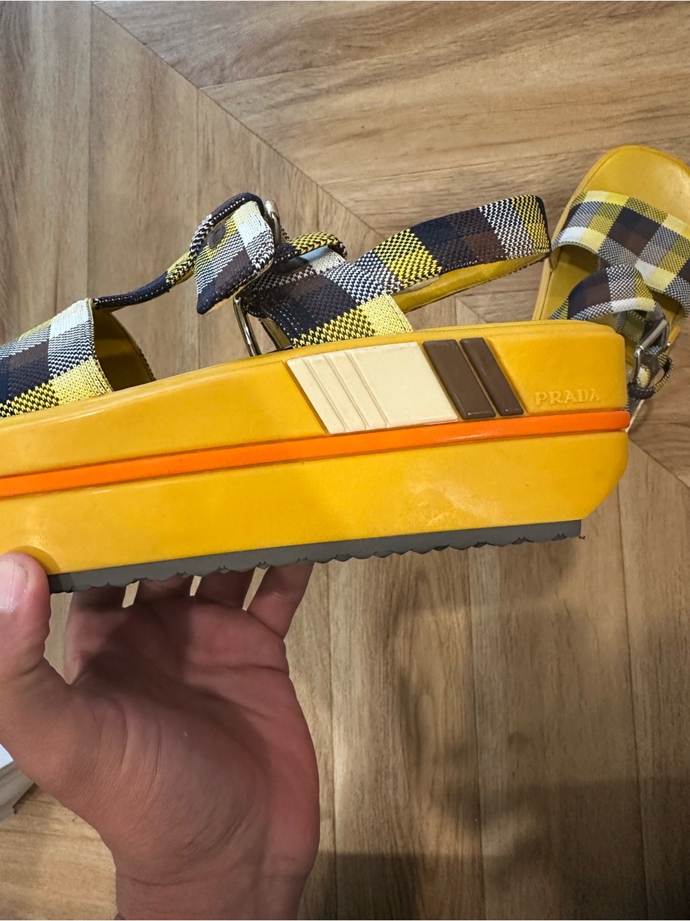 Prada Yellow Plaid Platform Sandals - Women's - Picture 11 of 14